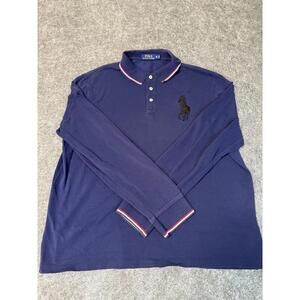 Polo Ralph Lauren Shirt Mens XL Big Pony Long Sleeve Navy Blue Pique Polo